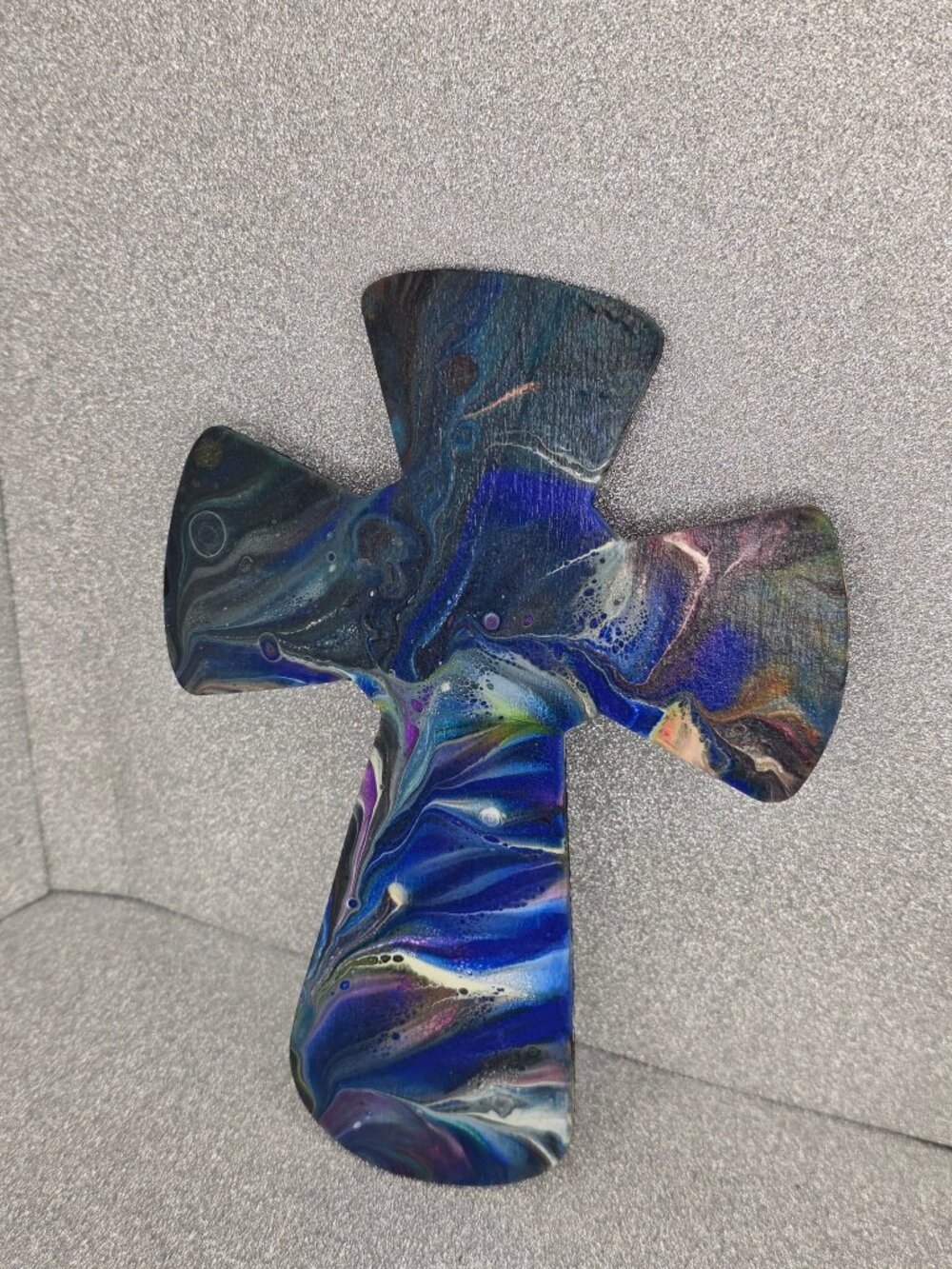Hand-Poured Fluid Art Wooden Cross - Midnight & Cobalt - Small Decor